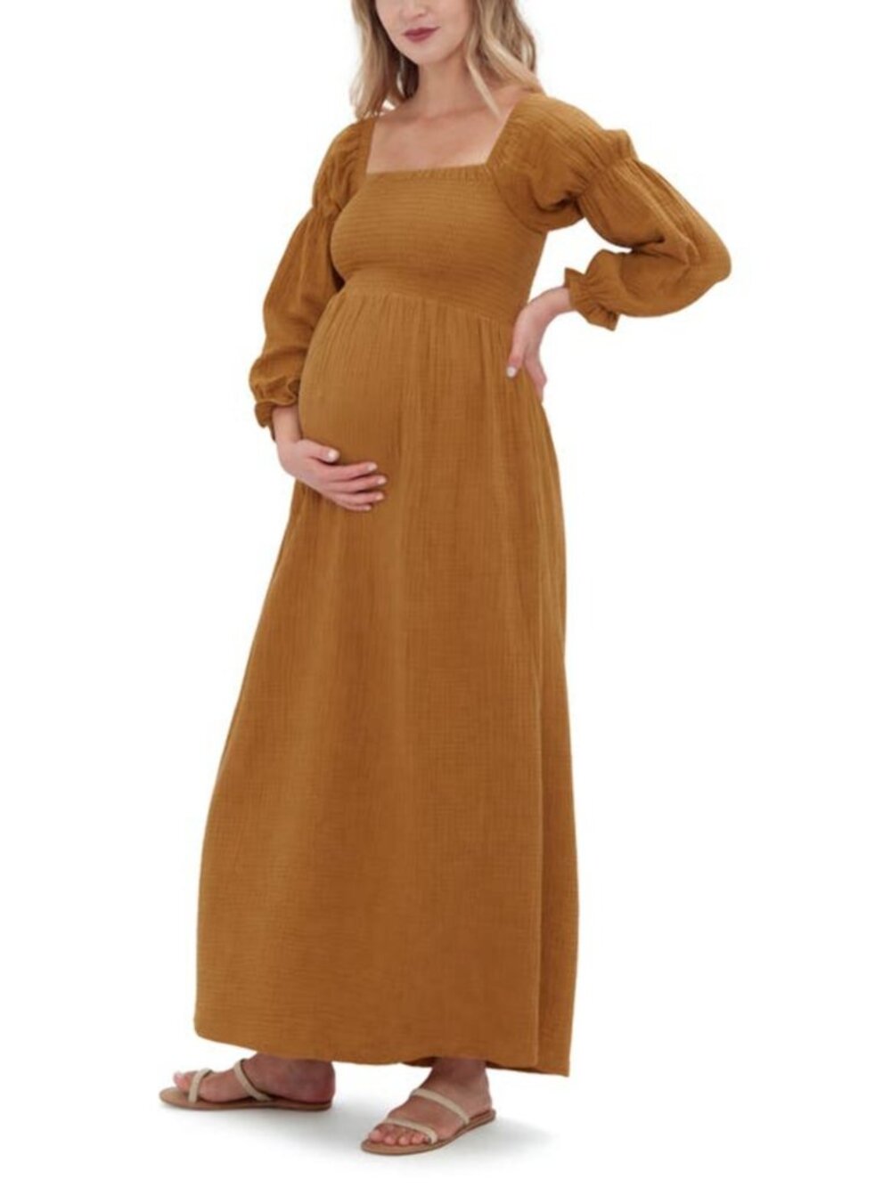Ingrid+Isabel The Dream Maternity Midi Dress Brown Gold Size M Medium - Picture 3 of 8